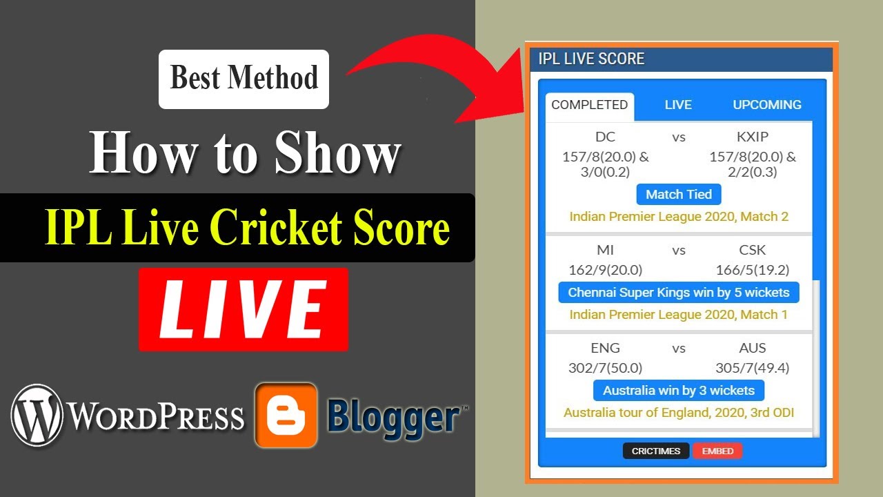 How to Show IPL Live Cricket Score on Your Website Add IPL 2021 Score Free On Your Website