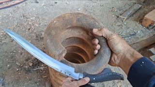 Kreatif,,membuat golok tebas serbaguna dari bahan per keong,, sarung dan gagang ful ukir