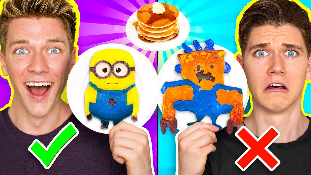⁣PANCAKE ART CHALLENGE!!! Learn How To Make Minions Spiderman & Fidget Spinner out of DIY Pancake