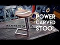 Power Carved Walnut and Steel Bar Stool / Shop Stool Build | FABTECH 2017 - Woodworking