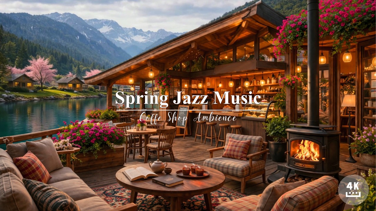 Fresh Spring Jazz 🌸 Cozy Coffee Shop Ambience with Smooth Piano Music ...