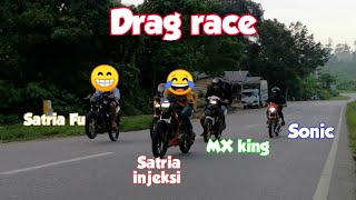 Drag 800 meter Satria VS Sonic versus mx king | Belang R150 | Raider F150 Fufi