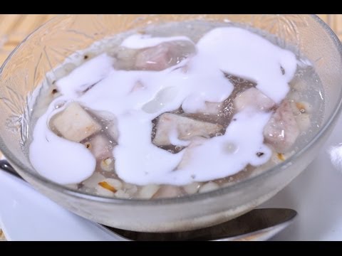 Thai Dessert - Millet & Steamed Taro in Coconut Cream (Look Duey Pieak Puek)