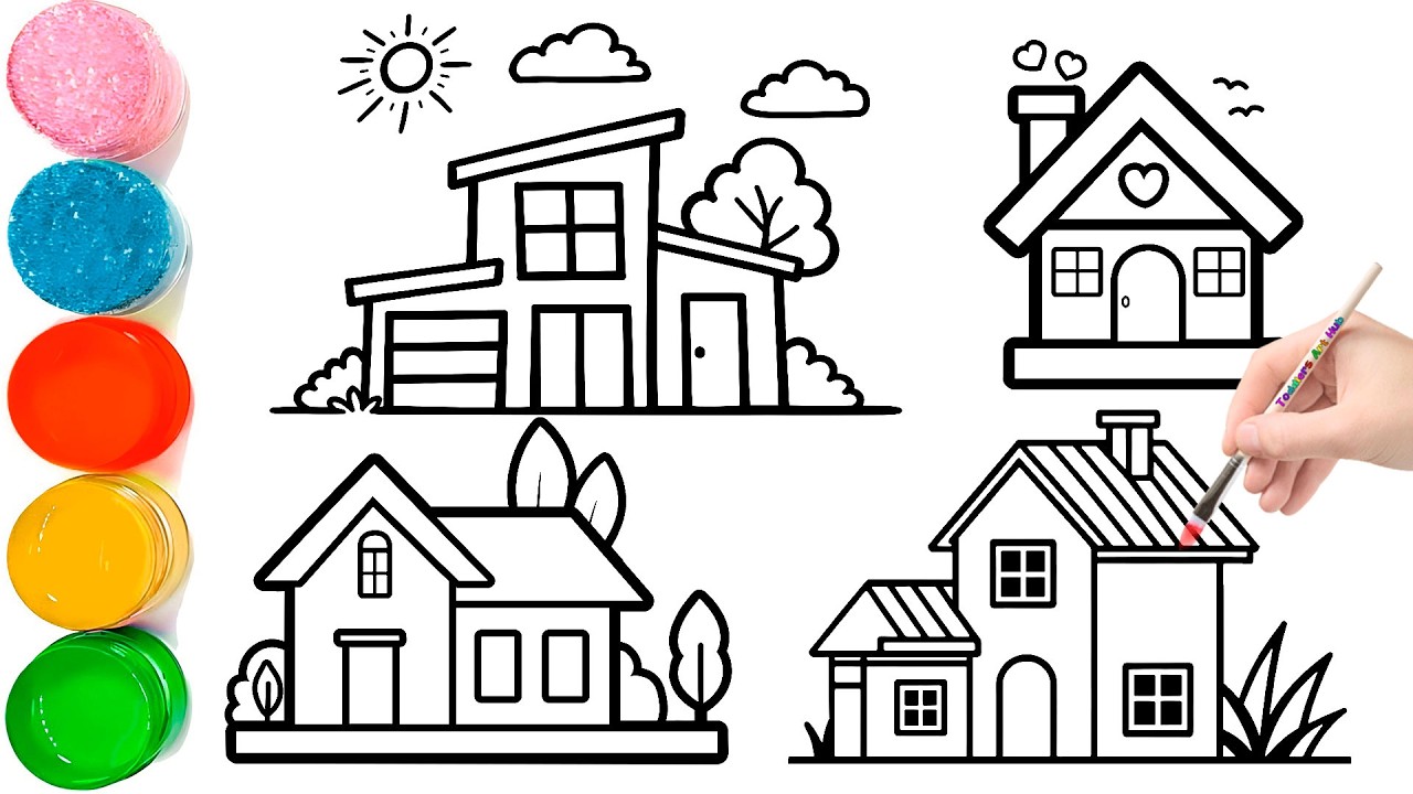 Простой рисунок дома | Как нарисовать простой дом для детей из геометрических фигур