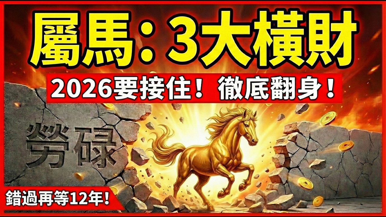 生肖馬恭喜！2026年徹底轉運！告別勞碌，這3大橫財你一定要接住！#屬馬2026運勢 #2026生肖馬運勢 #橫財 #財運 #生肖馬 #屬馬 #風水 #轉運 #2026馬年 #招財 #偏財運 #橫財