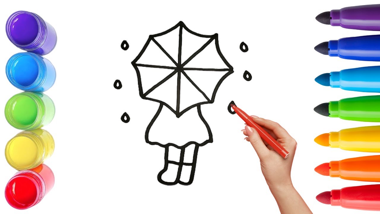 How To Draw cute Umbrella girl Drawing, Painting & Coloring For Kids and Toddlers_ Child Art 🐋🌈🎨