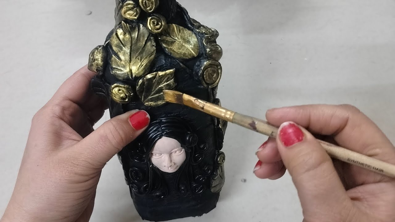 Clay Face Bottle Art | Nature Inspired Sculpture | 