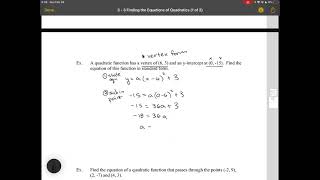 3-3 Equations of Quadratic Functions MCR3U