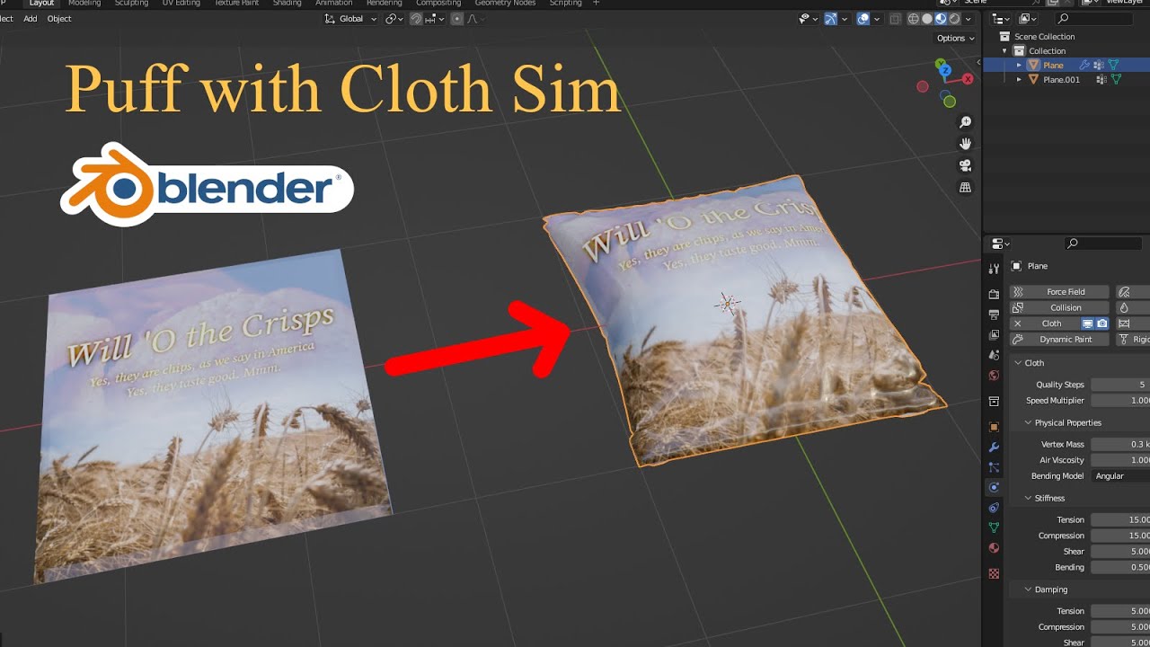 Chips Bag puffed out with Cloth Sim [Blender] - YouTube