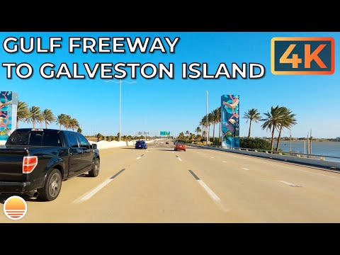 Houston, Texas, USA to Galveston Island, Texas on I-45 S, an UltraHD 4K Real Time Driving Tour.