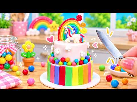 Adorable Mini Rainbow Unicorn Cake 🌈🦄 Colorful Miniature Cake Decorating