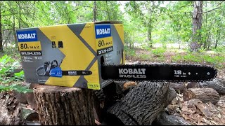 80v Kobalt Battery Powered Chainsaw! Unboxing, Testing, and Review.