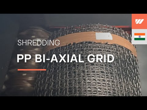 WEIMA Kiron S4.8e shreds PP bi-axial grid in roll form