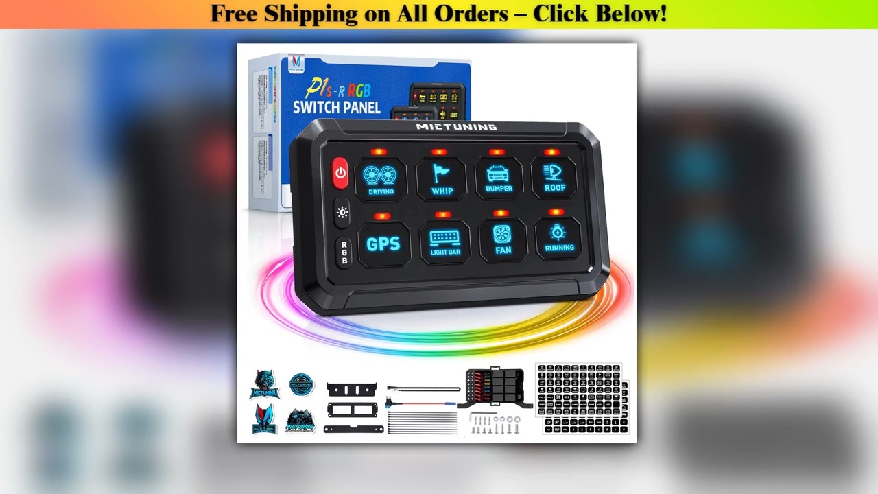 MICTUNING RGB 8 Gang Switch Panel On-Off Toggle Switch Momentary Circuit Control Relay System Box