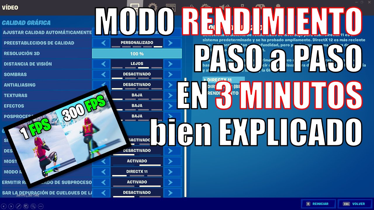 FORTNITE MODO RENDIMIENTO como CONFIGURAR en 3 MINUTOS (PASO a PASO ...