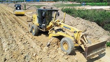 Nice Activities Komatsu Grader Trimming Skills Building New Roads | Grader Spreading Soil Worker