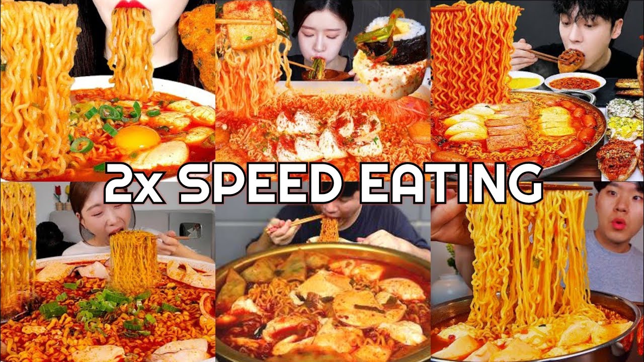 Soft Tofu Ramyun Spicy Noodle Soup Mukbang | ASMR 2x Speed Eating Show 
