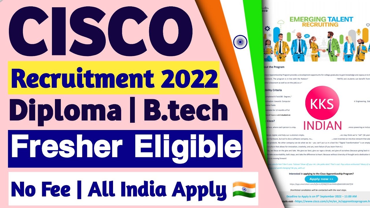 CISCO Recruitment 2022 | Diploma B.tech | Fresher Eligible | No Fee All India | Apprentice Vacancy