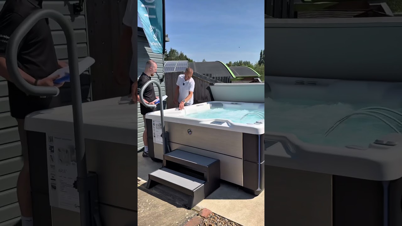 ⁣Join us in testing the HotSpring Highlife Aria Hot Tub!💧#hottub #hottubs #outdoorliving #jacuzzi