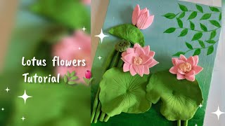 Lotus  flowers using clay on canvas 🌼🦢 || Wall hanging easy craft ideas|| lotus art tutorial 🌿 screenshot 5