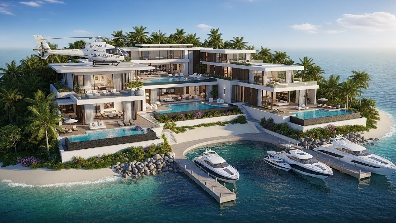 Private Island Mega Mansion with Yachts & Helipad