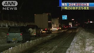 鳥取で34年ぶり大雪　一時250台の車が立ち往生(17/02/12)
