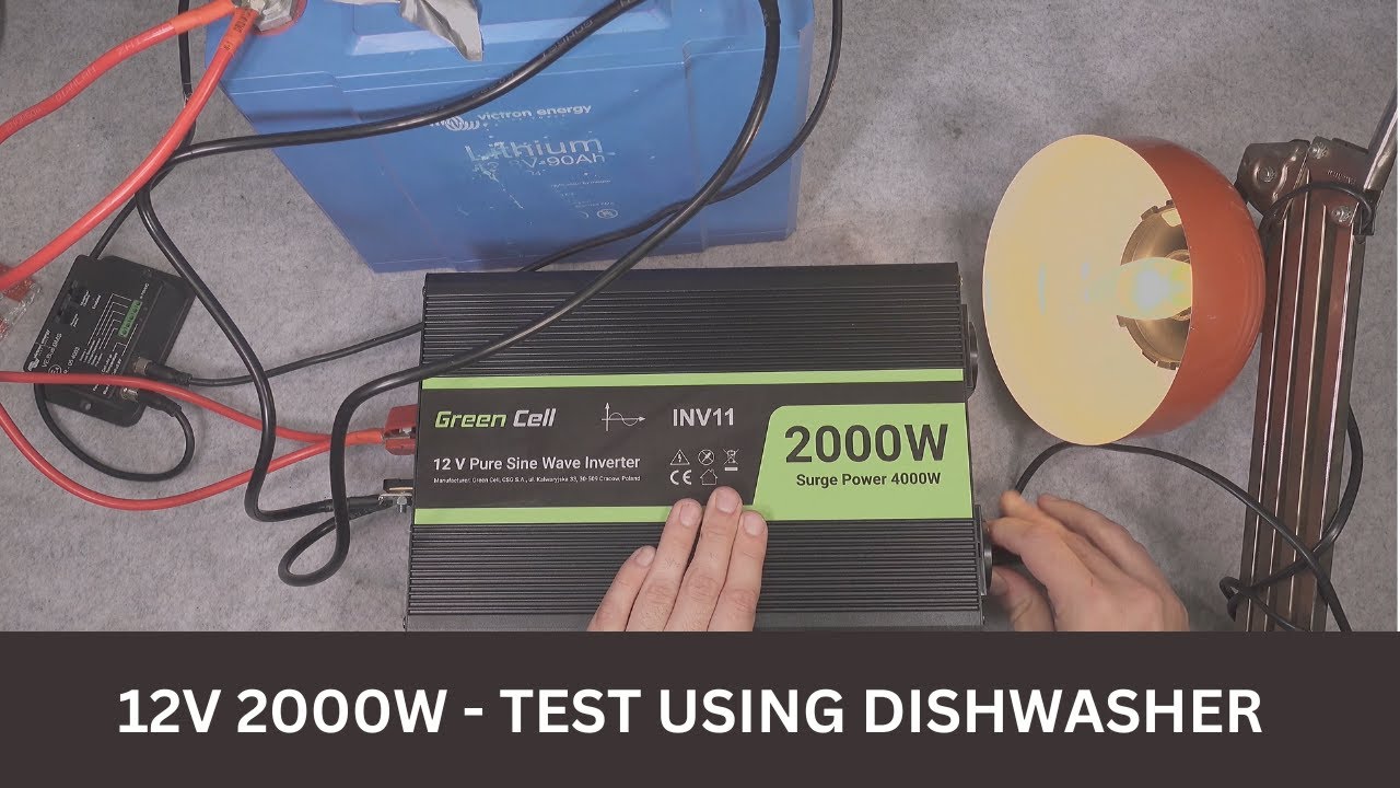 Green Cell 12V 2000W 230V sine wave inverter (INV11) - quick test using  dishwasher before mounting 