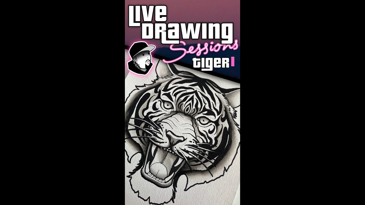 Drawing a TIGER Neo Traditional Tattoo Design Pt.1 (Vertical)