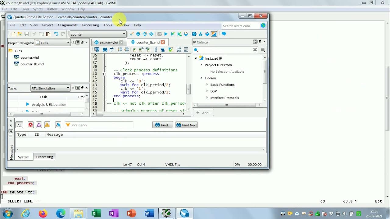 Intel Quartus Prime Lite edition Behaviourial Simulation using VHDL