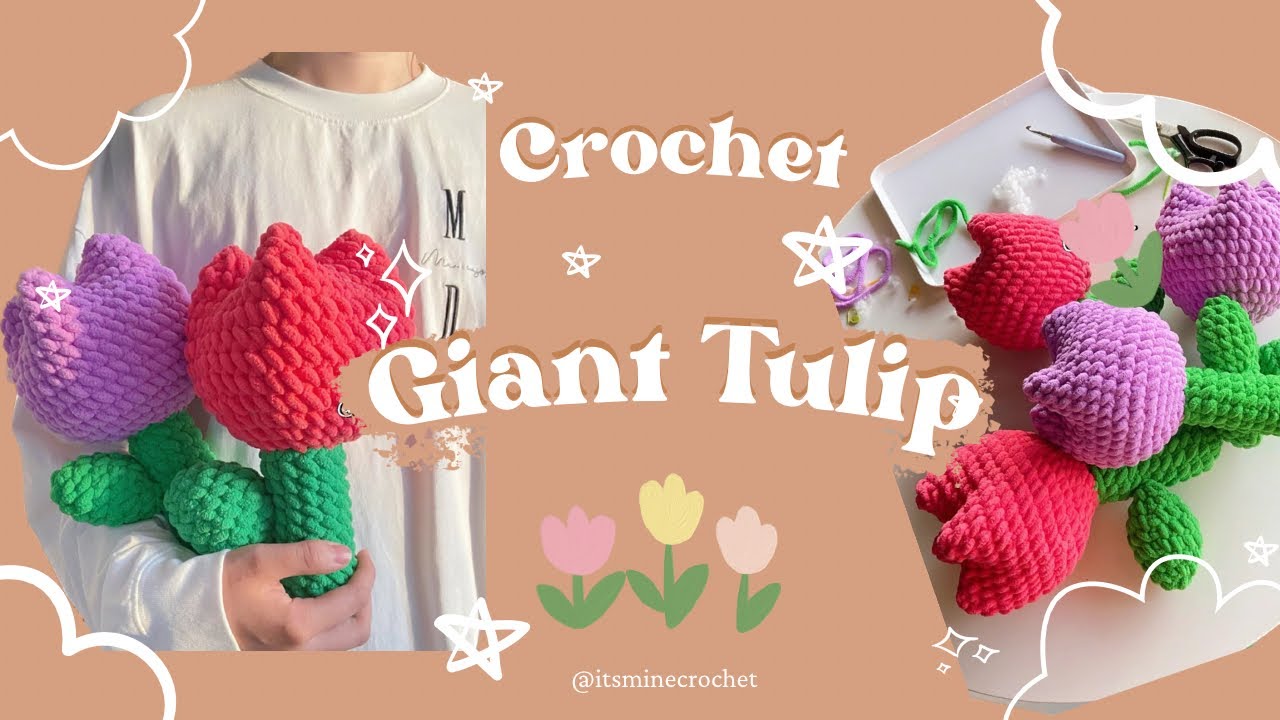 Crochet Giant Tulip Flower🌷🌷| Tutorial For Beginners with Relaxing Music