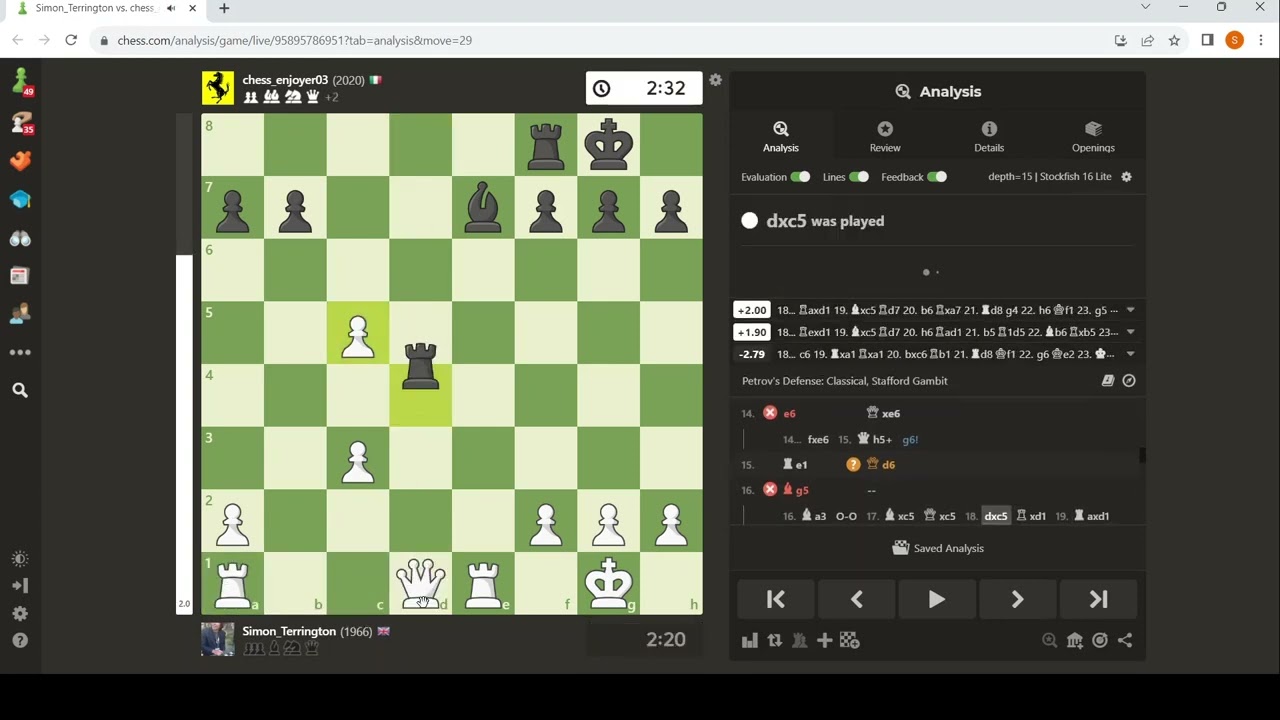 How to beat the Stafford Gambit and a cute move at the end.