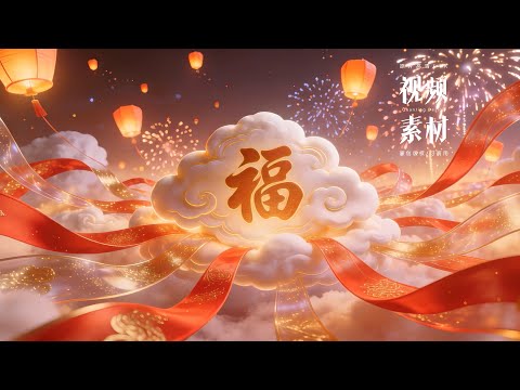 可商用视频素材｜春节元宵节喜庆中国风红绸福字祥云晚会舞台背景 #视频素材 #led背景视频素材 #春节视频 #中国风 #舞蹈背景视频