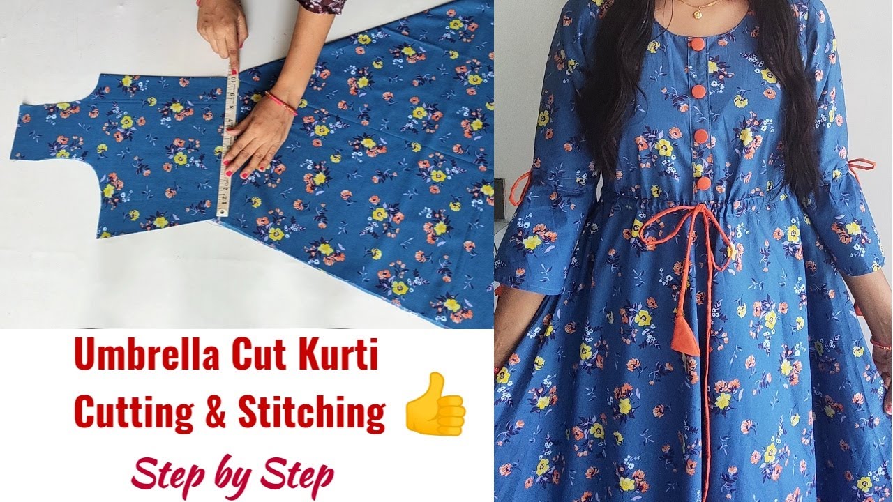 Front Slit A-Line Kurti Cutting and Stitching With Fabric Piping | Kurti  Cutting and stitching - YouTube