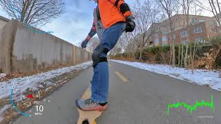 Pumping uphill on waterborne, 55ft climb in 0.4 miles in 3 minutes, reframed + gauges