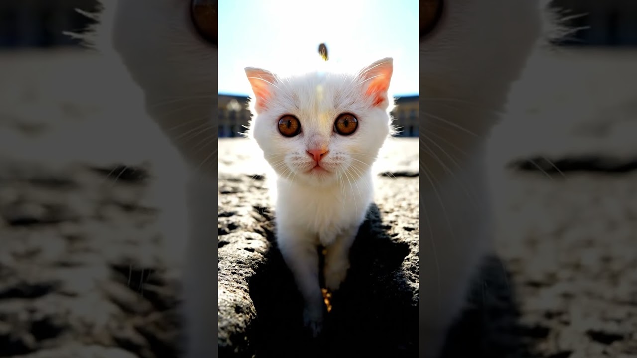 Санто-Доминго замедляет ход рядом с котенком шотландской вислоухой породы.