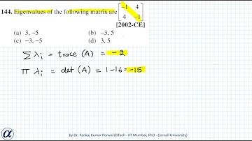 GATE Eigenvalue Eigenvector Problems Short Cut Method Ex 6 Eigenvalues of the following matrix are