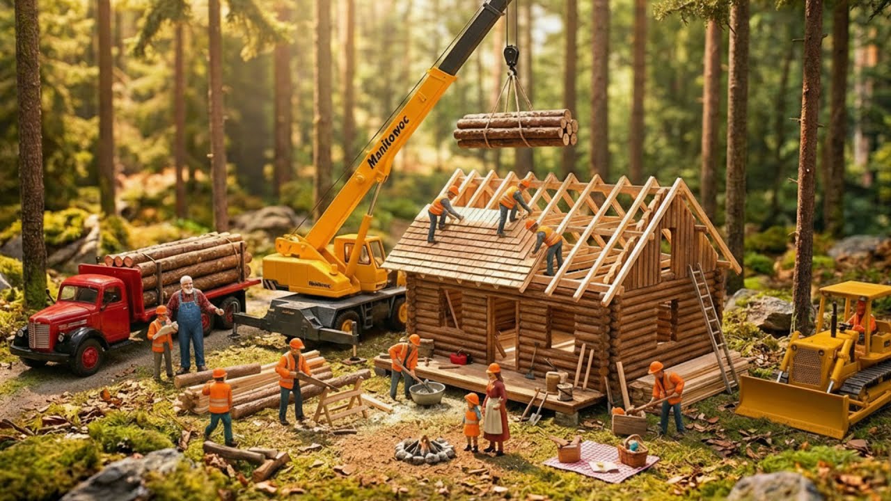 Miniature Build: Constructing a New Wooden Cabin for a Poor Mother and Child in the Forest 🌲🏡❤️