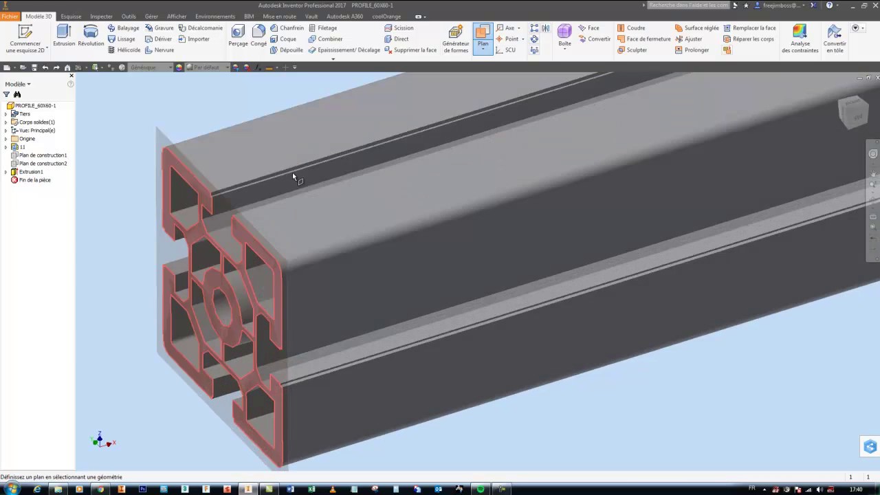 Tuto-77 Autodesk Inventor Coupe à 45° sur profilé (débutant) - YouTube