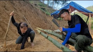 Preparing to cut bamboo to build a bamboo house in the deep forest of TH and his wife