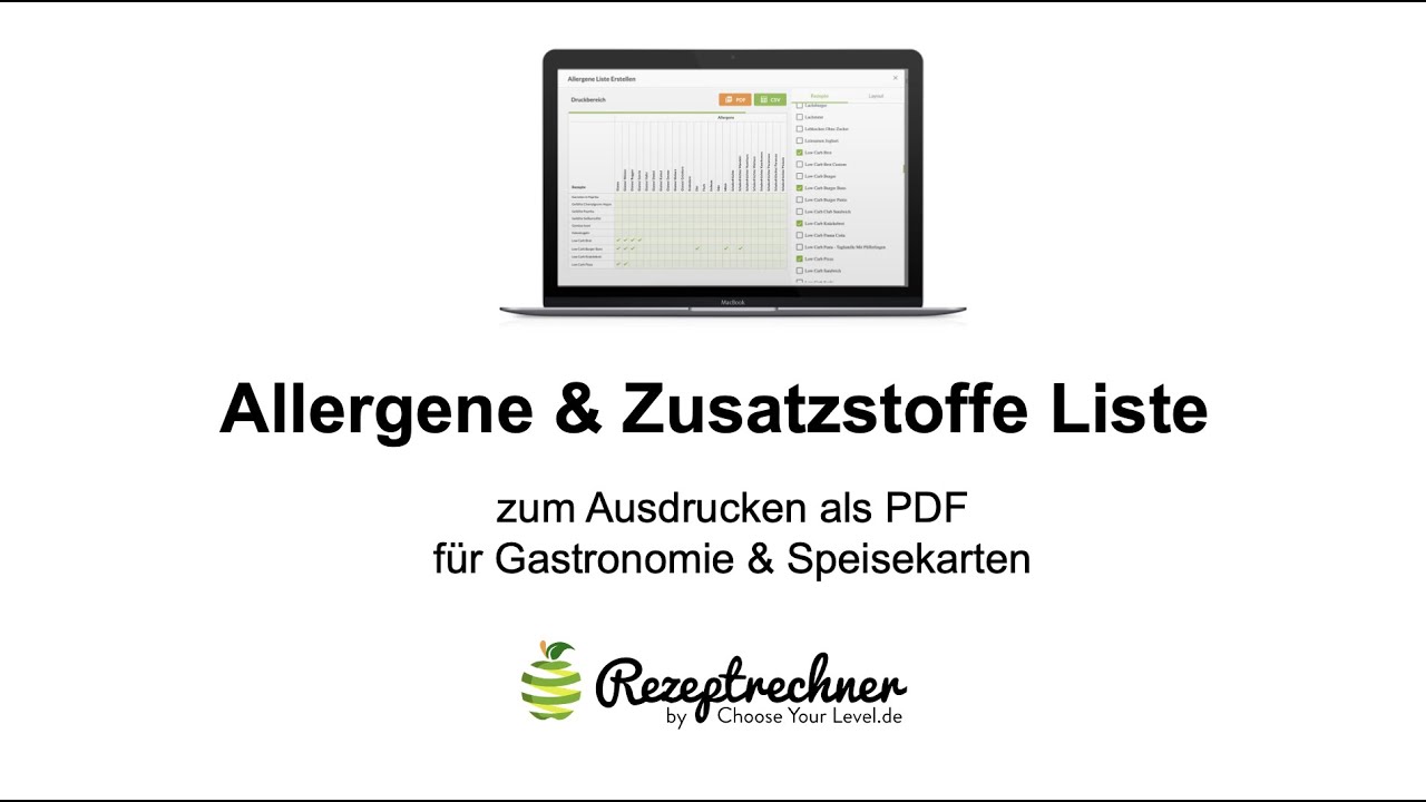 Allergene Liste erstellen für Gastronomie & Speisekarte - YouTube