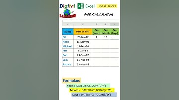 Age calculator in Excel #shorts | Age calculator in excel formula #excel #agecalculator