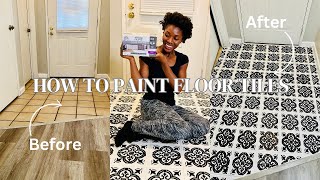 DIY| How To Paint Floor Tiles Using Stencils And RustOleum Home Floor Coating.