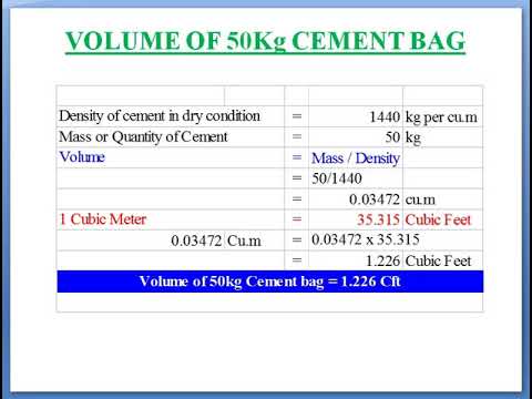 How To Calculate The Volume Of 1 Bag 50kg Cement How To Calculate The Volume Of 1 Bag 50kg Cement