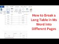 How to Break a Long Table into Separate Pages in Ms Word