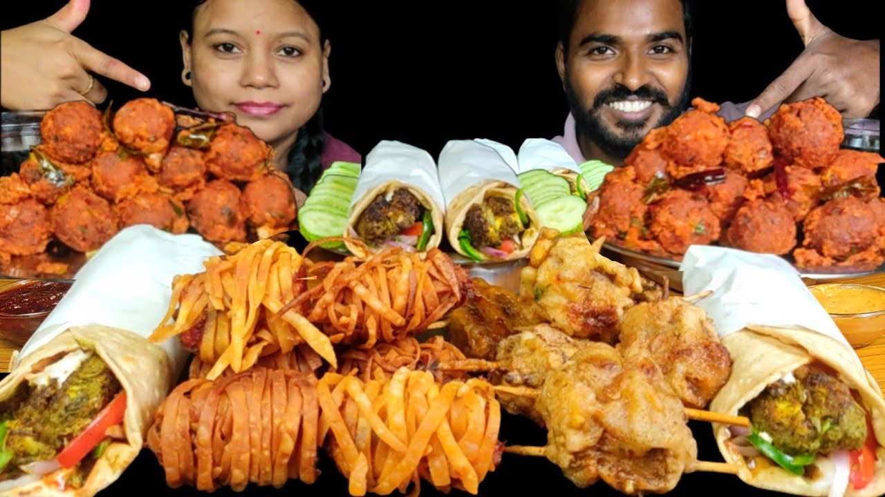Thecha Paneer Roll, Cheese Mushroom Duplex Potato 65, Thread Paneer |Asmr Eating |Couple Eating Show