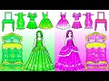 Paper Dolls Dress Up - Pink vs Green Make Up And Dress Up Challenge Paper Craft - WOA Doll Channel