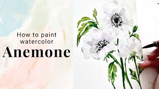 How to paint loose White Anemones in watercolor - Day 16