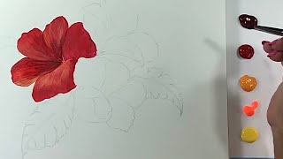 Tecnica Facil con Pintura Acrílica/Cómo pintar una Flor Hibiscus
