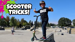 Scooter Skatepark Tricks! First Time!