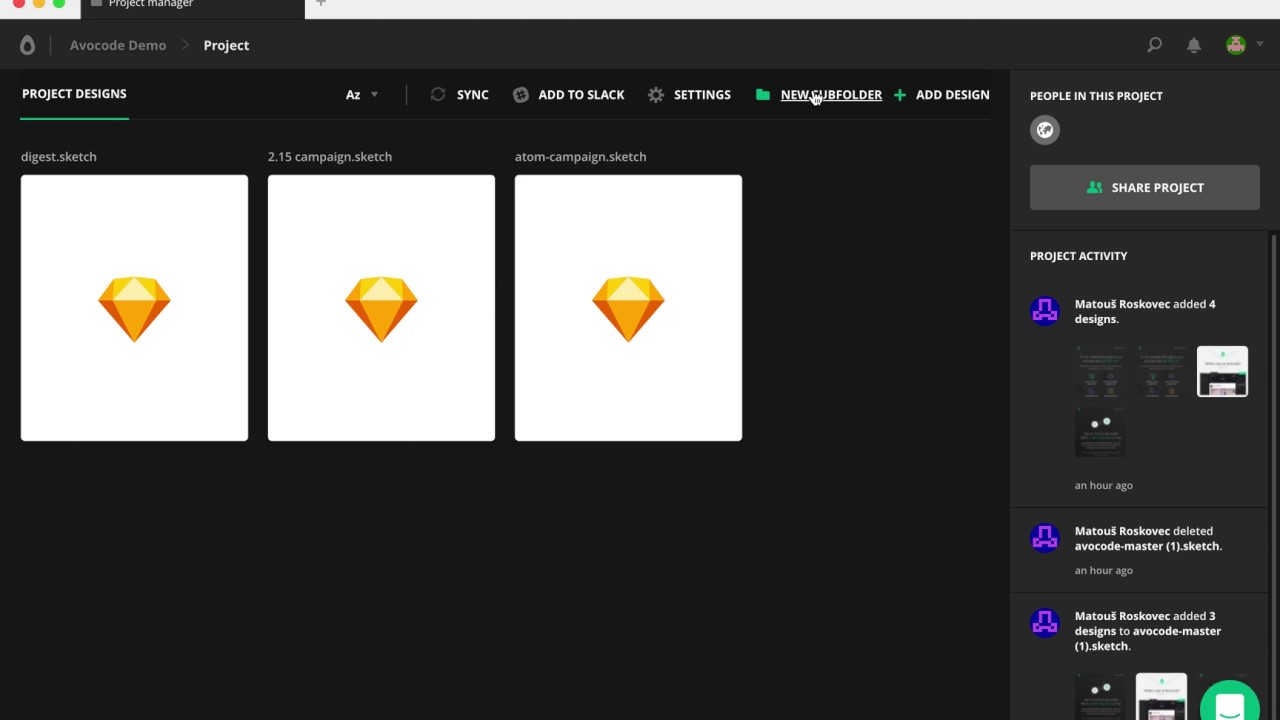 How to create project subfolders in Avocode?